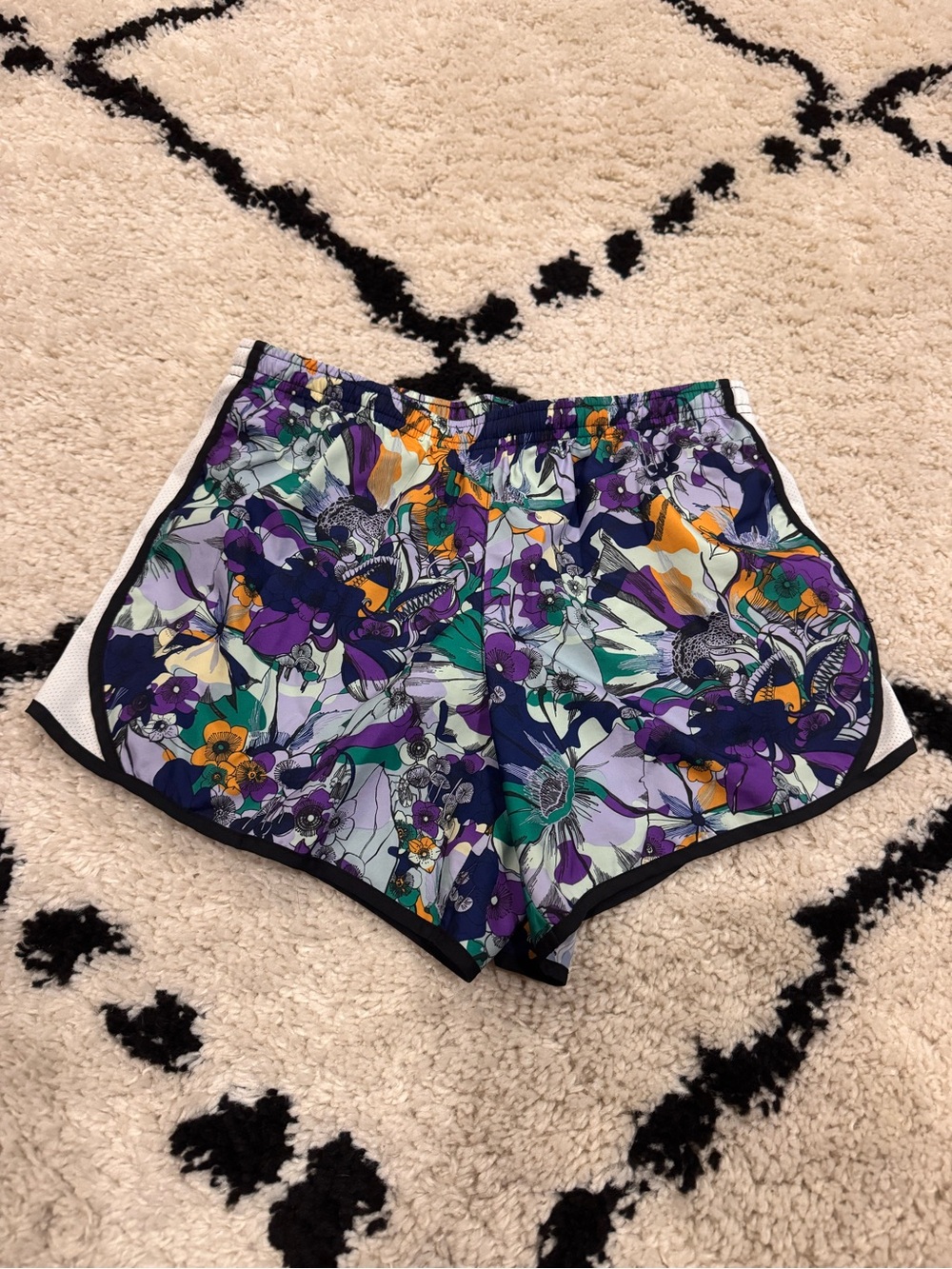 Nike Dri Fit Floral Print Girl’s Athletic Shorts - Purple & Green